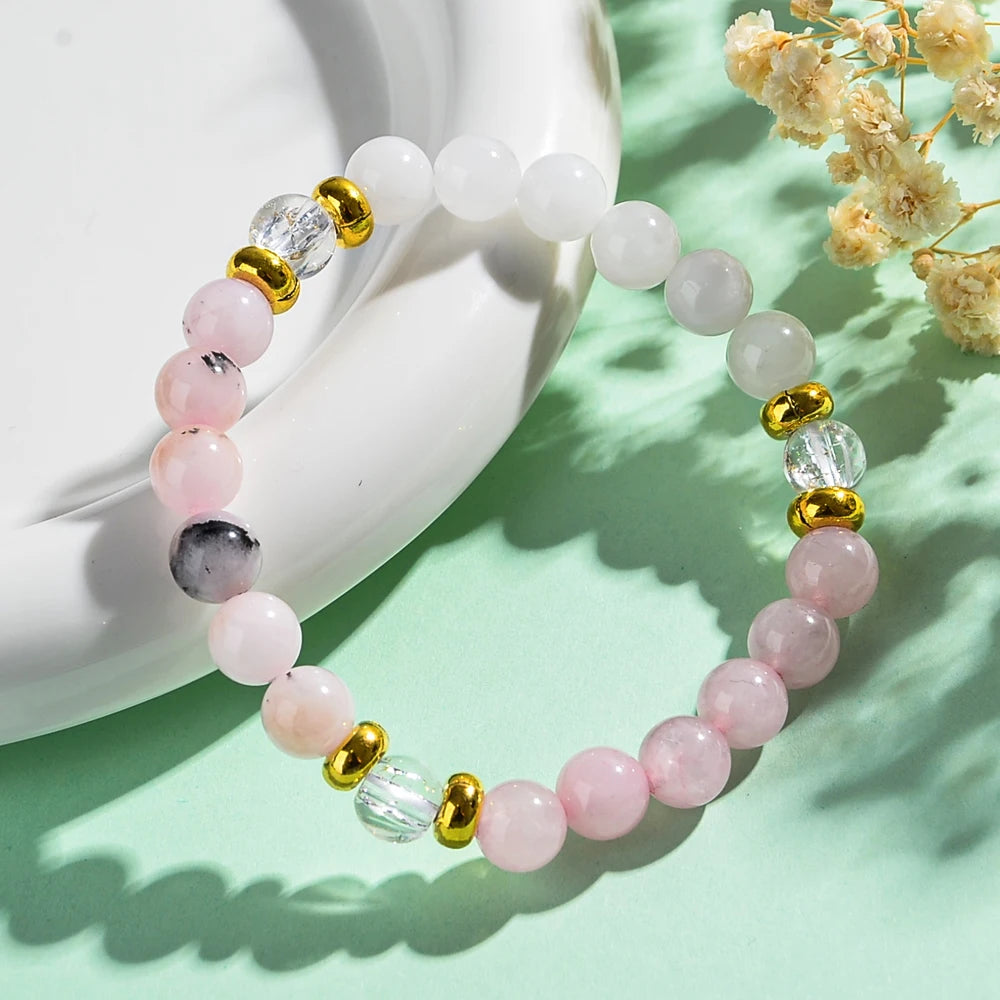 1Pc Fashionable Aura Balancing Sleep Bracelet, 8Mm Natural Stone Sleep Bracelet - White Turquoise - Amethyst - Rose Quartz