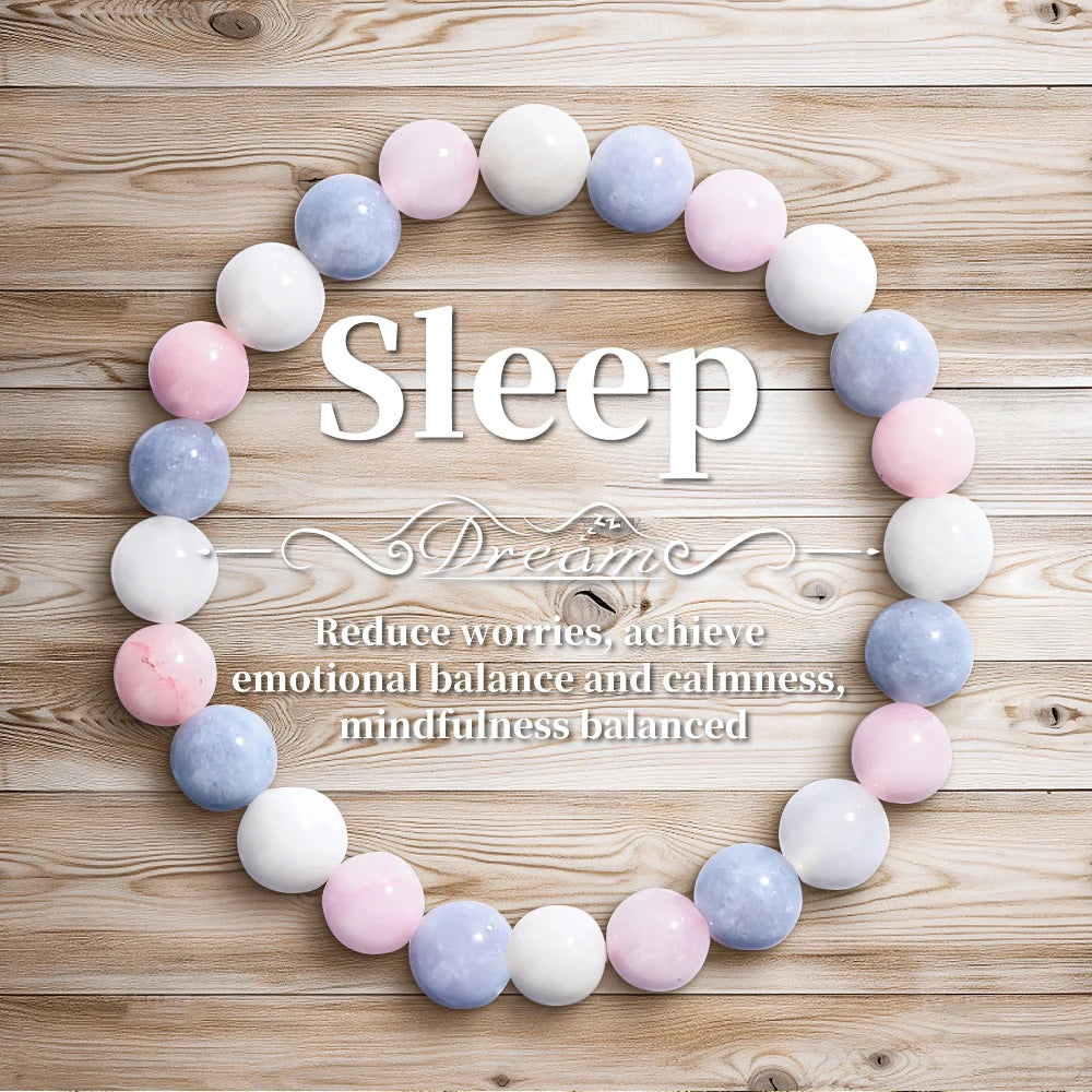 1Pc Fashionable Aura Balancing Sleep Bracelet, 8Mm Natural Stone Sleep Bracelet - White Turquoise - Amethyst - Rose Quartz