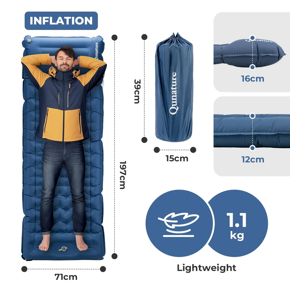 Ultra-Light Inflatable Sleeping Pad — Built-In Pillow