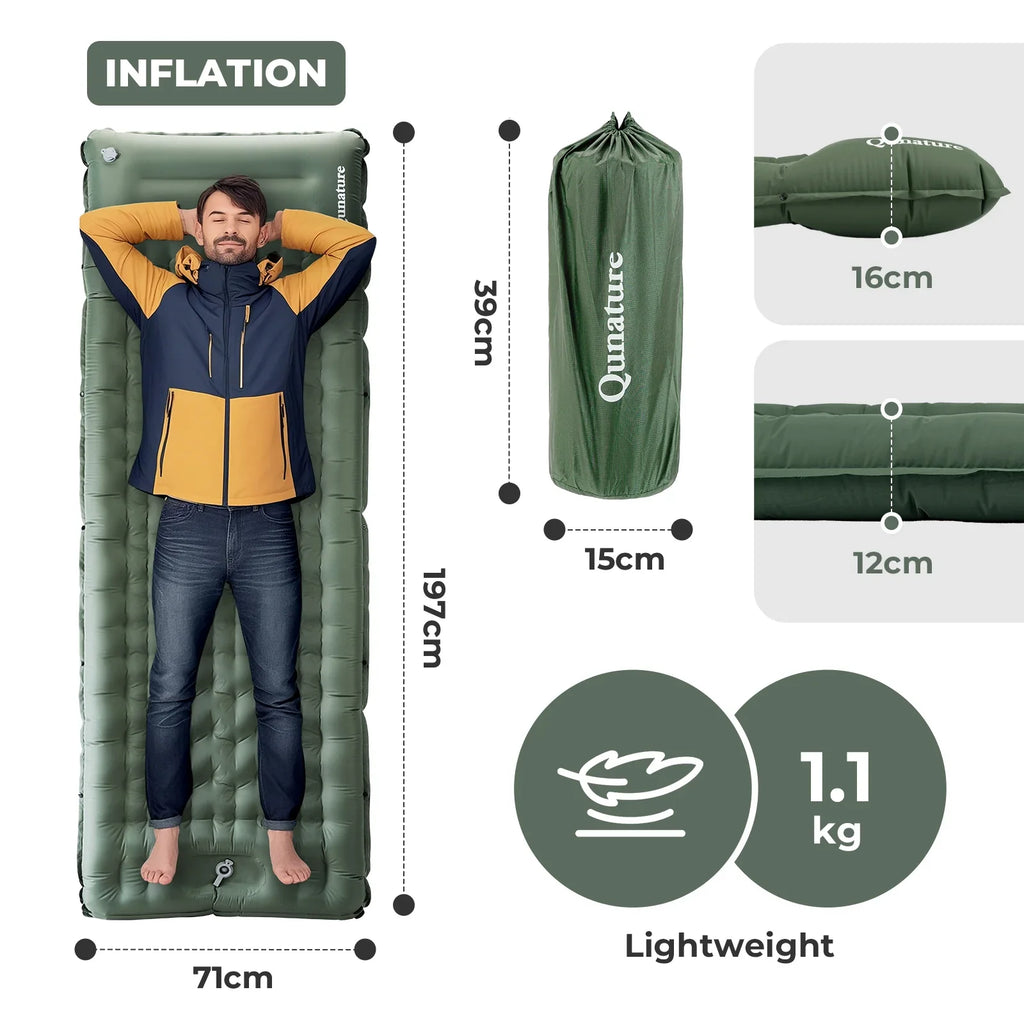 Ultra-Light Inflatable Sleeping Pad — Built-In Pillow