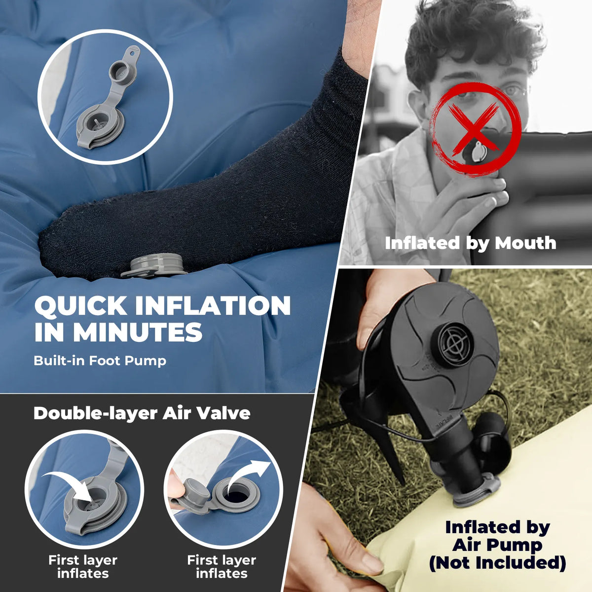Ultra-Light Inflatable Sleeping Pad — Built-In Pillow